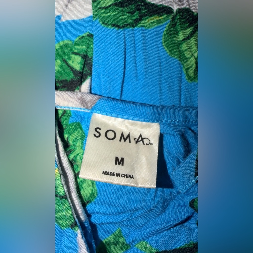 Soma Blue Floral Pajama Set Cami M Pants S Soft Cozy Lounge Sleepwear Womens - Picture 6 of 12